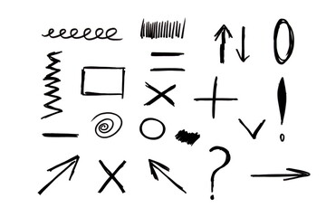 Various abstract lines and symbols drawn by hand on a white background	