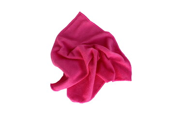A pink cleaning rag lies on a white isolated background.
