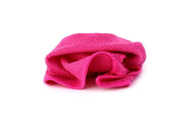  A pink cleaning rag lies on a white isolated background.