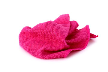 A pink cleaning rag lies on a white isolated background.