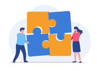 Teamwork puzzle, partnership, connect, collaboration, brainstorming, partner, collaborate, match, flat illustration vector