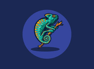 Cute Chameleon animal design vector illustration on blue background