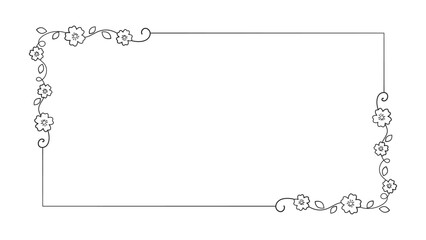 Floral rectangle frame. Hand drawn line border, leaves and flowers, wedding invitation and cards, logo design and posters template. Elegant minimal style floral vector isolated