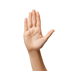 white woman  making stop sign with hand, isolated