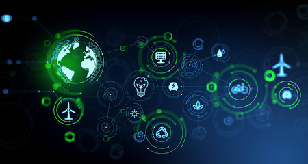 Earth hologram and eco energy hud, technology and resources