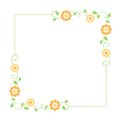 Cute botanical square frame. Hand drawn line border, leaves and flowers, wedding invitation and cards, logo design and posters template. Elegant minimal style floral vector isolated
