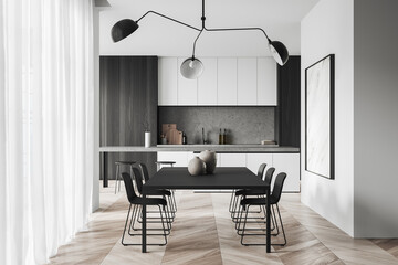 Stylish home kitchen interior with eating and cooking area