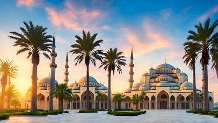 Fototapeta na wymiar Beautiful Traditional Islamic Mosque Architecture Generative AI