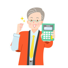 電卓で見積もり金額を表示する法被を姿の男性