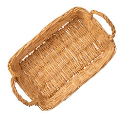 Handmade wicker basket isolated on the white background.