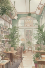 A cozy coffee shop with books and plants, Coffee, Shop, Books, Plants, Cozy, Cafe, Reading, Atmosphere, Relaxation, Ambience, Warmth, Comfort, Bookshelves, Greenery, Relaxing music, Nooks, Comfy chair