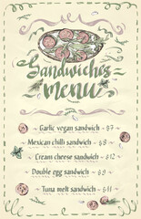 Sandwiches menu mockup with tomato sandwich and greens