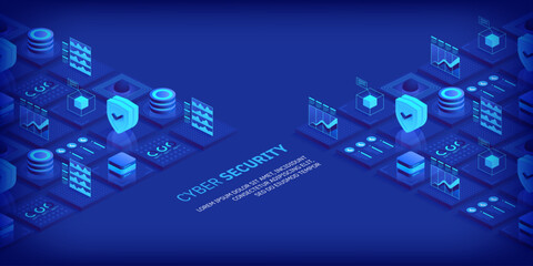 Cyber security. Data protection. Information privacy. Global network security. Technology background for banners, posters, site templates, mobile applications. Vector illustration