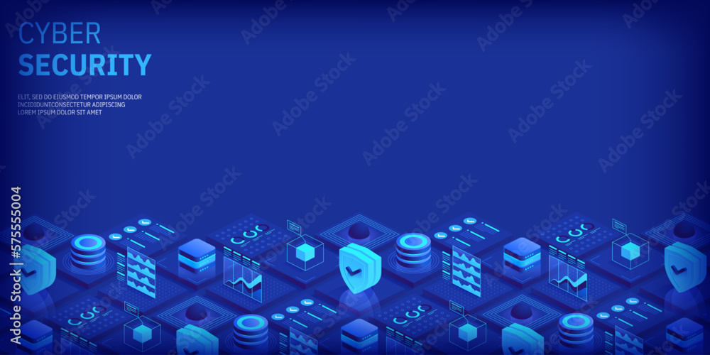 Poster cyber security. data protection. information privacy. global network security. technology background