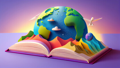 World book day 3D illustration. Generative AI. Generative AI.