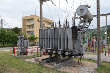 Fototapeta na wymiar power transformer in substation