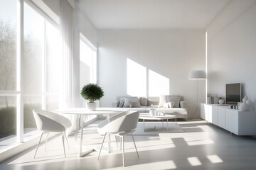 Fototapeta na wymiar minimalist and sleek interior with smart furniture and devices (AI Generated)