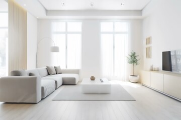 Fototapeta na wymiar minimalist and sleek interior with smart furniture and devices (AI Generated)