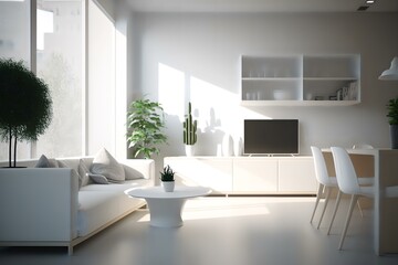 Fototapeta premium minimalist and sleek interior with smart furniture and devices (AI Generated)