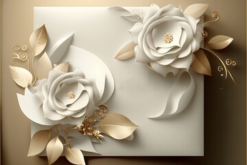White and golden floral wallpaper with roses