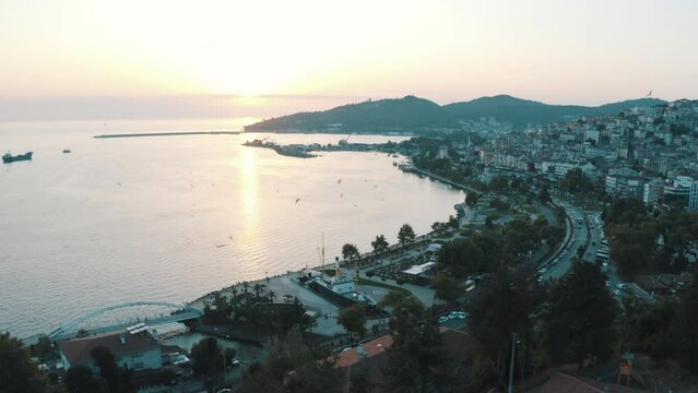 Aerial vierw of Zonguldak City landscape. 4K Footage in Turkey