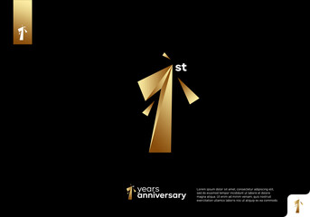 Number 1 gold logo icon design, 1st birthday logo number, 1st anniversary.