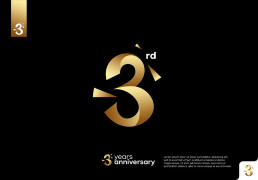 Number 3 gold logo icon design, 3rd birthday logo number, 3rd anniversary.