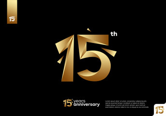 Number 15 gold logo icon design, 15th birthday logo number, 15th anniversary.