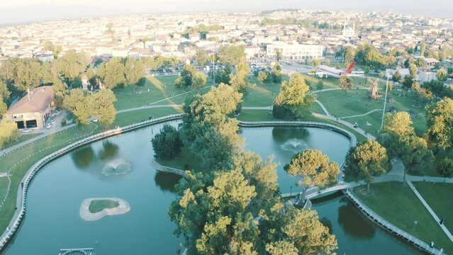 Aerial view of Sakarya city lake. 4K Footage in Turkey