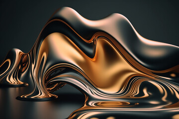 Metallic abstract wavy liquid background layout design - generative ai  - obrazy, fototapety, plakaty