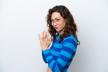 Young caucasian woman isolated on white background scheming something
