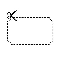 Scissors cut out coupon. Dotted frame voucher for business discount