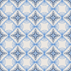 Vintage tile pattern. Seamless blue and white background with flower design