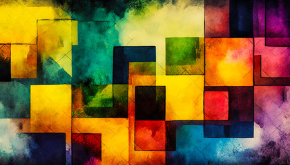 Abstract mixed grunge colors various squares, rectangles shapes and textures background. Digital painting art style. Digital illustration generative AI.