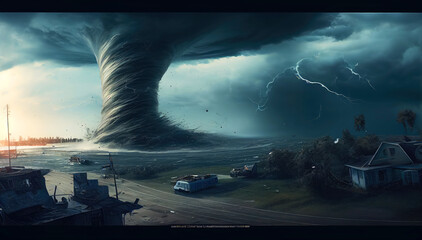 Giant Tornado destruction. Apocalyptic illustration, generative ai
