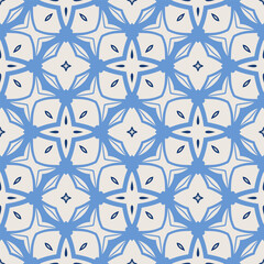 Vintage tile pattern. Seamless blue and white background with flower design
