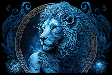 Lion zodiac symbol. Astrological stylized conceptual illustration.  Generative AI.