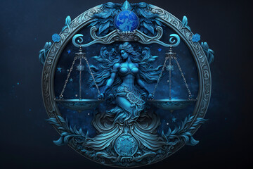 Libra zodiac symbol. Astrological stylized conceptual illustration.  Generative AI. - obrazy, fototapety, plakaty