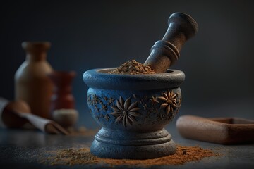 Obraz na płótnie Canvas Mortar and pestle for grinding spices