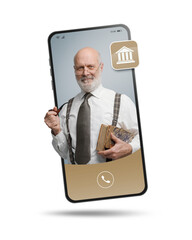 Professional service online on smartphone: professor
