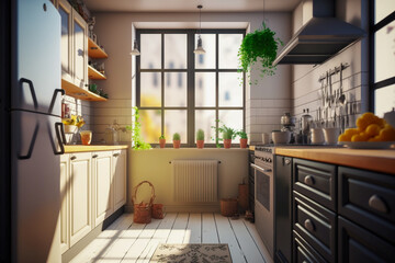 Modern classic kitchen interior design, super photo realistic background, generative ai