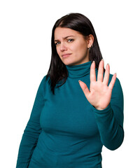 Young caucasian woman isolated rejecting someone showing a gesture of disgust.