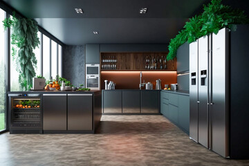 Modern kitchen interior, super photo realistic background generative ai - obrazy, fototapety, plakaty
