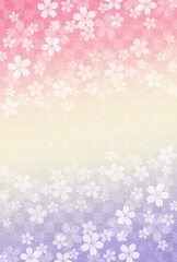 桜の花と麻の葉模様と市松模様の和紙の背景