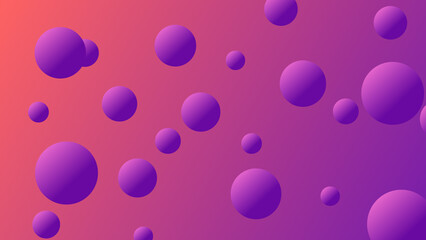 Abstract illustration of flying purple ball on orange and purple background. Beautiful floating shiny purple ball. Purple spherical balls or particles floating around.