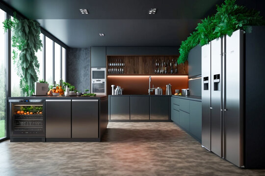 Modern kitchen interior, super photo realistic background generative ai