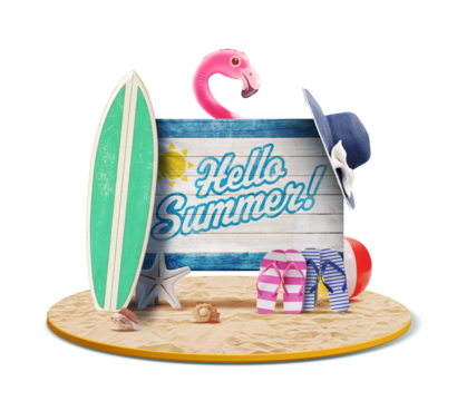 Old wooden sign and beach accessories