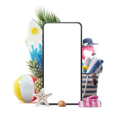 Smartphone with blank screen and beach accessories