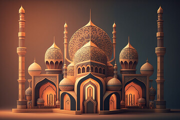 Beautiful Islamic Mosque, Ramadan Kareem, Generative Ai