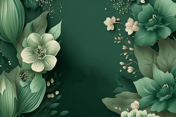 Green background for design, Vector design templates in simple modern style with copy space for text, flowers and leaves - wedding invitation backgrounds and frames, social media stories wallpapers, 